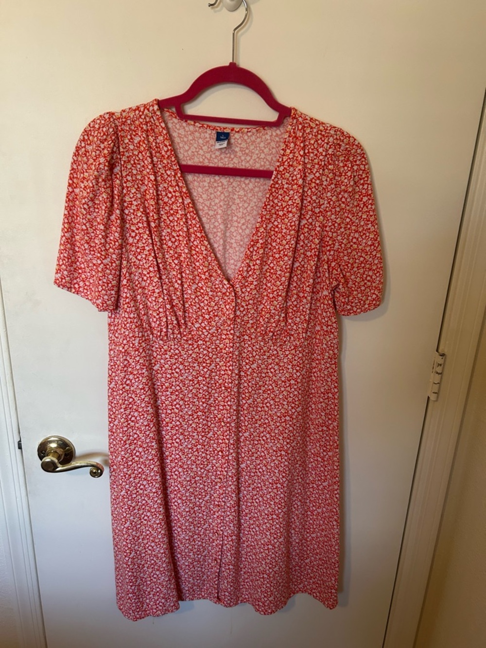 Old Navy Coral-Red Floral Midi Dress
